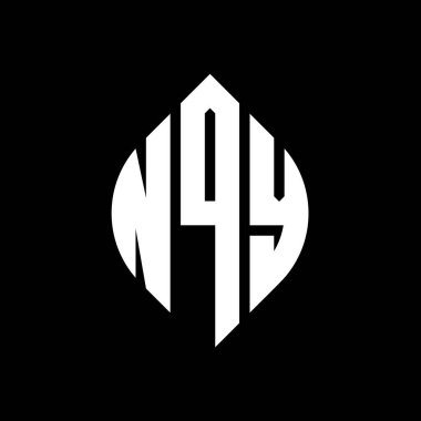 Çember ve elips şekilli NQY daire harf logosu tasarımı. Tipografik biçimli NQY elips harfleri. Üç baş harf daire şeklinde bir logo oluşturuyor. NQY Çember Amblemi Soyut Monogram Harf İşaretleyici Vektörü.