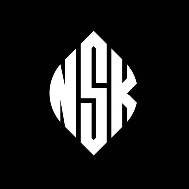Çember ve elips şekilli NSK daire harf logosu tasarımı. Tipografik biçimli NSK elips harfleri. Üç baş harf daire şeklinde bir logo oluşturuyor. NSK Çember Amblemi Soyut Monogram Harf İşaretleyici Vektörü.