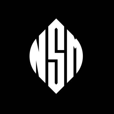 Çember ve elips şekilli NSM daire harf logosu tasarımı. Tipografik tarzda NSM elips harfleri. Üç baş harf daire şeklinde bir logo oluşturuyor. NSM Çember Amblemi Soyut Monogram Harf İşaretleyici Vektörü.