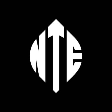Çember ve elips şekilli NTE daire harf logosu tasarımı. Tipografik biçimli NTE elips harfleri. Üç baş harf daire şeklinde bir logo oluşturuyor. NTE Çemberi Amblemi Soyut Monogram Harf İşaretleyici Vektörü.