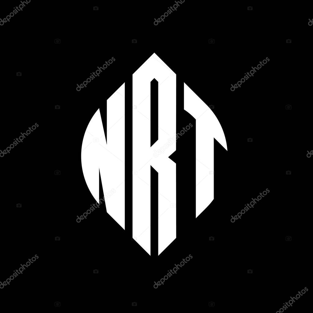 NRT circle letter logo design with circle and ellipse shape. NRT ellipse letters with typographic style. The three initials form a circle logo. NRT Circle Emblem Abstract Monogram Letter Mark Vector.