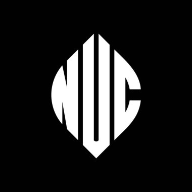 Çember ve elips şekilli NUC daire harf logosu tasarımı. Tipografik biçimli NUC elips harfleri. Üç baş harf daire şeklinde bir logo oluşturuyor. NUC Çember Amblemi Soyut Monogram Harf İşaretleyici Vektörü.