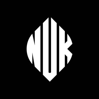 Çember ve elips şekilli NUK daire harf logosu tasarımı. Tipografik tarzda NUK elips harfleri. Üç baş harf daire şeklinde bir logo oluşturuyor. NUK Çember Amblemi Soyut Monogram Harf İşaretleme Vektörü.