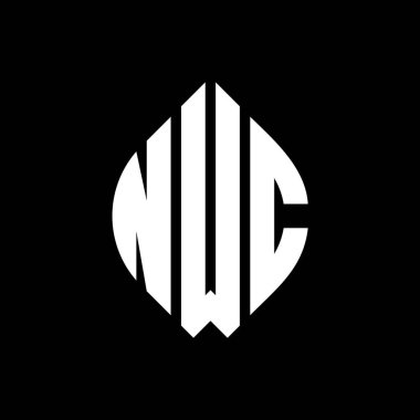Çember ve elips şekilli NWC daire harf logosu tasarımı. Tipografik biçimli NWC elips harfleri. Üç baş harf daire şeklinde bir logo oluşturuyor. NWC Çember Amblemi Soyut Monogram Harf İşaretleyici Vektörü.