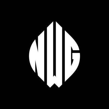 Çember ve elips şekilli NWG daire harf logosu tasarımı. Tipografik biçimli NWG elips harfleri. Üç baş harf daire şeklinde bir logo oluşturuyor. NWG Çember Amblemi Soyut Monogram Harf İşaretleyici Vektörü.