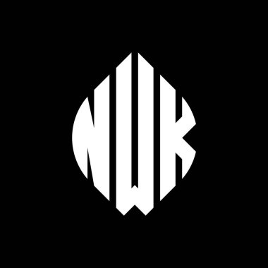 Çember ve elips şekilli NWK daire harf logosu tasarımı. Tipografik biçimli NWK elips harfleri. Üç baş harf daire şeklinde bir logo oluşturuyor. NWK Çemberi Amblemi Soyut Monogram Harf İşaretleyici Vektörü.