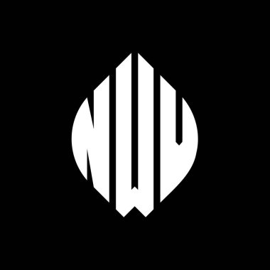 Çember ve elips şekilli NWV yuvarlak harf logosu tasarımı. Tipografik biçimli NWV elips harfleri. Üç baş harf daire şeklinde bir logo oluşturuyor. NWV Çember Amblemi Soyut Monogram Harf İşaretleyici Vektörü.