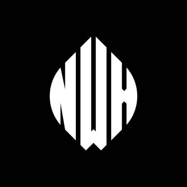 Çember ve elips şekilli NWX daire harf logosu tasarımı. Tipografik biçimli NWX elips harfleri. Üç baş harf daire şeklinde bir logo oluşturuyor. NWX Çember Amblemi Soyut Monogram Harf İşaretleyici Vektörü.