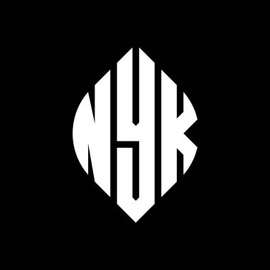 Çember ve elips şekilli NYK yuvarlak harf logosu tasarımı. New York elips harfleri tipografik tarzda. Üç baş harf daire şeklinde bir logo oluşturuyor. NYK Çemberi Amblemi Soyut Monogram Harf İşaretleme Vektörü.
