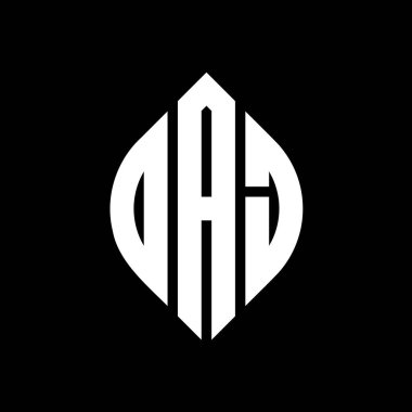 Çember ve elips şekilli OAJ daire harf logosu tasarımı. Tipografik biçimli OAJ elips harfleri. Üç baş harf daire şeklinde bir logo oluşturuyor. OAJ Çember Amblemi Soyut Monogram Harf İşaretleyici Vektörü.