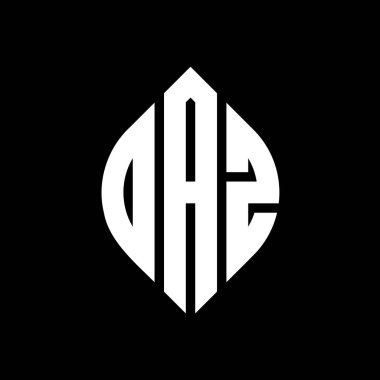 Çember ve elips şekilli OAZ daire harf logosu tasarımı. Tipografik biçimli OAZ elips harfleri. Üç baş harf daire şeklinde bir logo oluşturuyor. OAZ Çember Amblemi Soyut Monogram Harf İşaretleyici Vektörü.