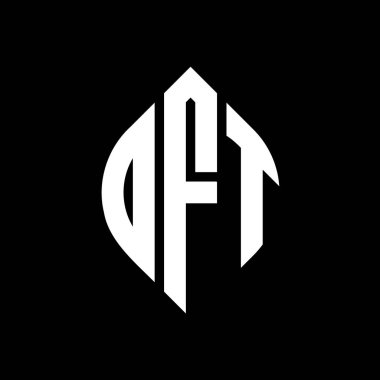 Çember ve elips şekilli OFT daire harf logosu tasarımı. Tipografik biçimli OFT elips harfleri. Üç baş harf daire şeklinde bir logo oluşturuyor. OFT Çember Amblemi Soyut Monogram Harf İşaretleyici Vektörü.