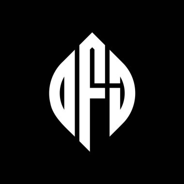 Çember ve elips şekilli OFJ daire harf logosu tasarımı. Tipografik tarzda OFJ elips harfleri. Üç baş harf daire şeklinde bir logo oluşturuyor. OFJ Çember Amblemi Soyut Monogram Harf İşaretleyici Vektörü.