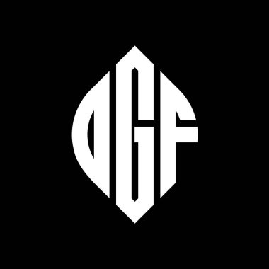 Çember ve elips şekilli OGF daire harf logosu tasarımı. Tipografik biçimli OGF elips harfleri. Üç baş harf daire şeklinde bir logo oluşturuyor. OGF Çember Amblemi Soyut Monogram Harf İşaretleyici Vektörü.