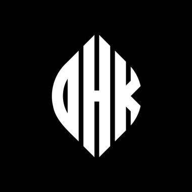 Çember ve elips şekilli OHK daire harf logosu tasarımı. Tipografik biçimli OHK elips harfleri. Üç baş harf daire şeklinde bir logo oluşturuyor. OHK Çember Amblemi Soyut Monogram Harf İşaretleyici Vektörü.