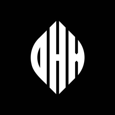 Çember ve elips şekilli OHX daire harf logosu tasarımı. Tipografik biçimli OHX elips harfleri. Üç baş harf daire şeklinde bir logo oluşturuyor. OHX Çember Amblemi Soyut Monogram Harf İşaretleyici Vektörü.