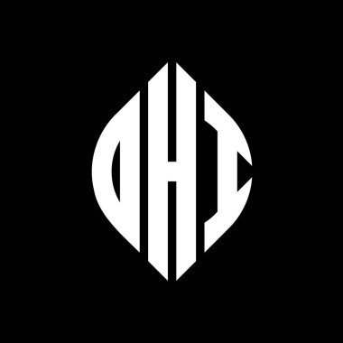 Daire şeklinde ve elips şeklinde yuvarlak harfli logo tasarımı. Tipografik şekilli elips harfler. Üç baş harf daire şeklinde bir logo oluşturuyor. OHI Çember Amblemi Soyut Monogram Harf İşaretleme Vektörü.