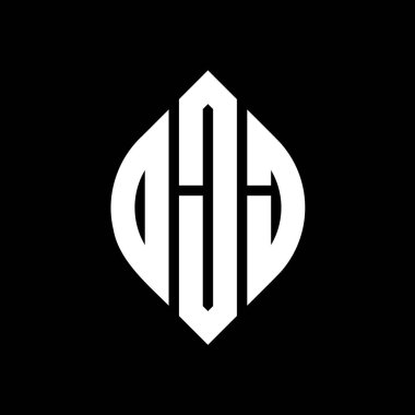 Çember ve elips şekilli OJJ daire şeklinde harf logosu tasarımı. Tipografik tarzda OJJ elips harfleri. Üç baş harf daire şeklinde bir logo oluşturuyor. OJJ Çember Amblemi Soyut Monogram Harf İşaretleyici Vektörü.