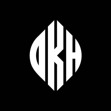 Çember ve elips şekilli yuvarlak harf logosu tasarımı. Tipografik biçimli elips harfler. Üç baş harf daire şeklinde bir logo oluşturuyor. OKH Çember Amblemi Soyut Monogram Harf İşaretleme Vektörü.
