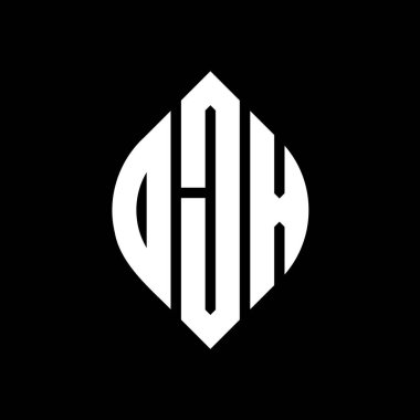 Çember ve elips şekilli OJX daire harf logosu tasarımı. Tipografik biçimli OJX elips harfleri. Üç baş harf daire şeklinde bir logo oluşturuyor. OJX Çember Amblemi Soyut Monogram Harf İşaretleyici Vektörü.