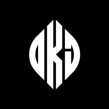 Çember ve elips şekilli OKJ daire harf logosu tasarımı. Tipografik biçimli OKJ elips harfleri. Üç baş harf daire şeklinde bir logo oluşturuyor. OKJ Çember Amblemi Soyut Monogram Harf İşaretleyici Vektörü.