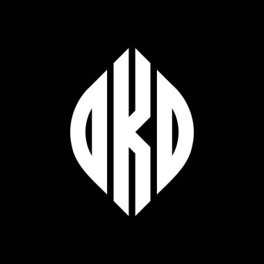 Çember ve elips şekilli OKD daire harf logosu tasarımı. Tipografik biçimli OKD elips harfleri. Üç baş harf daire şeklinde bir logo oluşturuyor. OKD Çember Amblemi Soyut Monogram Harf İşaretleyici Vektörü.