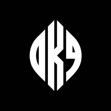 Çember ve elips şekilli OKQ daire harfli logo tasarımı. Tipografik biçimli elips harfler. Üç baş harf daire şeklinde bir logo oluşturuyor. OKQ Çember Amblemi Soyut Monogram Harf İşaretleyici Vektörü.