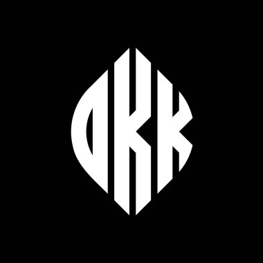 Çember ve elips şekilli OKK daire harf logosu tasarımı. Tipografik şekilli OKK elips harfleri. Üç baş harf daire şeklinde bir logo oluşturuyor. OKK Çember Amblemi Soyut Monogram Harf İşaretleme Vektörü.