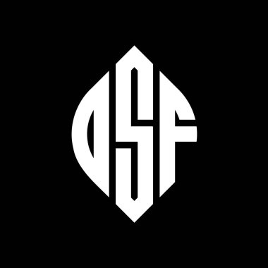 Çember ve elips şekilli OSF daire harf logosu tasarımı. Tipografik biçimli OSF elips harfleri. Üç baş harf daire şeklinde bir logo oluşturuyor. OSF Çember Amblemi Soyut Monogram Harf İşaretleyici Vektörü.