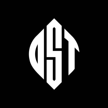 Çember ve elips şekilli OST daire harf logosu tasarımı. Tipografik biçimli OST elips harfleri. Üç baş harf daire şeklinde bir logo oluşturuyor. OST Çember Amblemi Soyut Monogram Harf İşaretleyici Vektörü.