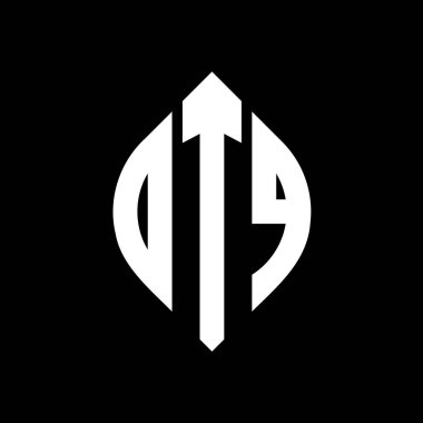 Çember ve elips şekilli OTQ daire harf logosu tasarımı. Tipografik biçimli OTQ elips harfleri. Üç baş harf daire şeklinde bir logo oluşturuyor. OTQ Çemberi Amblemi Soyut Monogram Harf İşaretleyici Vektörü.