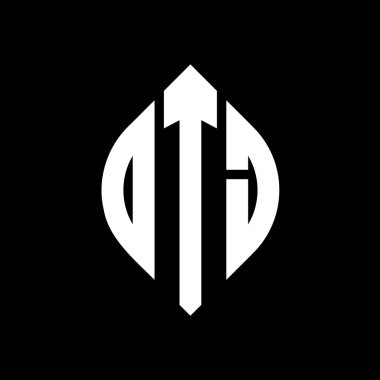 Çember ve elips şekilli OTJ yuvarlak harf logosu tasarımı. Tipografik tarzda OTJ elips harfleri. Üç baş harf daire şeklinde bir logo oluşturuyor. OTJ Çember Amblemi Soyut Monogram Harf İşaretleyici Vektörü.