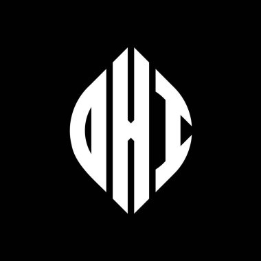Çember ve elips şekilli OXI daire harf logosu tasarımı. Tipografik şekilli OXI elips harfleri. Üç baş harf daire şeklinde bir logo oluşturuyor. OXI Çember Amblemi Soyut Monogram Harf İşaretleyici Vektörü.