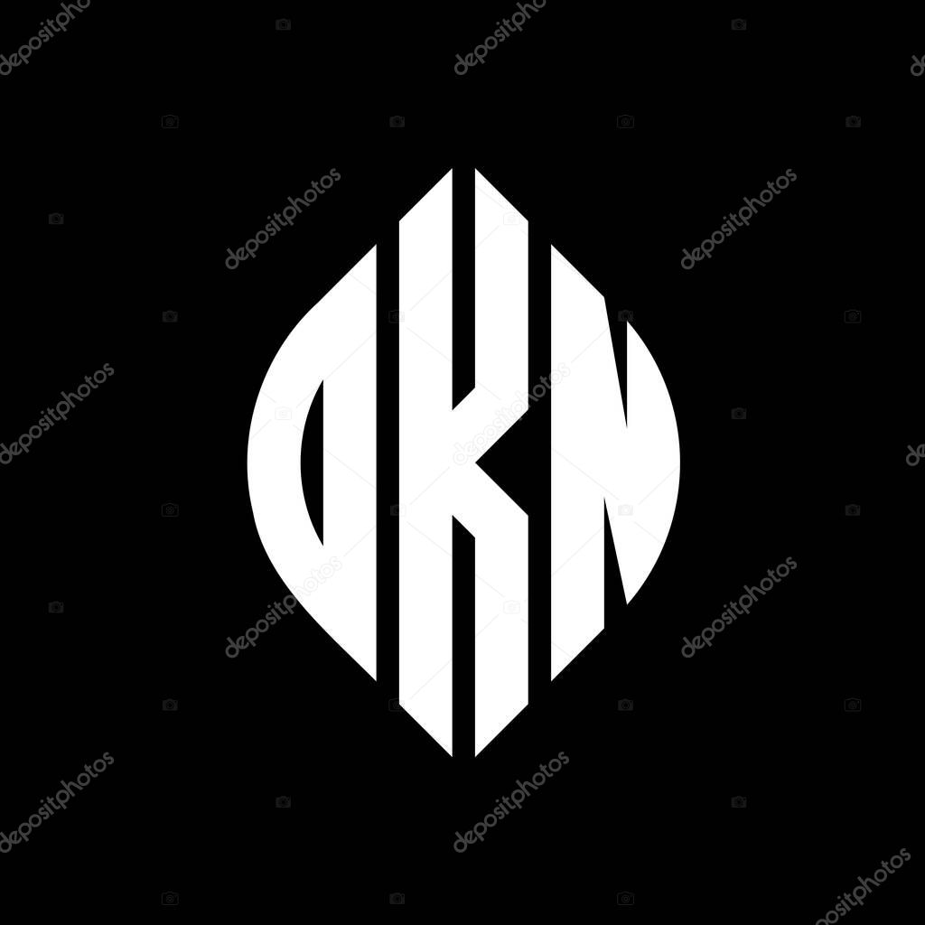 OKN circle letter logo design with circle and ellipse shape. OKN ellipse letters with typographic style. The three initials form a circle logo. OKN Circle Emblem Abstract Monogram Letter Mark Vector.