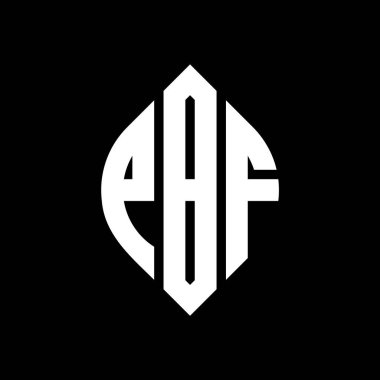 Çember ve elips şekilli PBF daire harf logosu tasarımı. Tipografik biçimli PBF elips harfleri. Üç baş harf daire şeklinde bir logo oluşturuyor. PBF Çember Amblemi Soyut Monogram Harf İşaretleyici Vektörü.