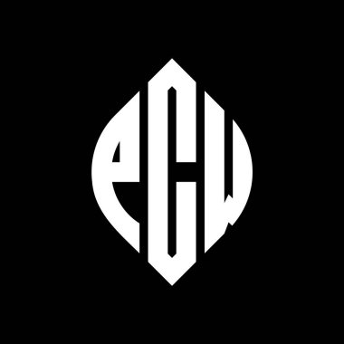 Çember ve elips şekilli PCW daire harf logosu tasarımı. Tipografik biçimli PCW elips harfleri. Üç baş harf daire şeklinde bir logo oluşturuyor. PCW Çember Amblemi Soyut Monogram Harf İşaretleyici Vektörü.