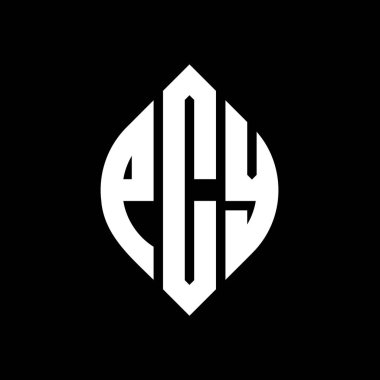 Çember ve elips şekilli PCY daire harf logosu tasarımı. Tipografik biçimli PCY elips harfleri. Üç baş harf daire şeklinde bir logo oluşturuyor. PCY Çember Amblemi Soyut Monogram Harf İşaretleyici Vektörü.