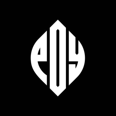 Çember ve elips şekilli PDY daire harf logosu tasarımı. Tipografik şekilli PDY elips harfleri. Üç baş harf daire şeklinde bir logo oluşturuyor. PDY Çemberi Amblemi Soyut Monogram Harf İşaretleme Vektörü.