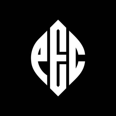 Çember ve elips şekilli PEC daire harf logosu tasarımı. Tipografik tarzda PEC elips harfleri. Üç baş harf daire şeklinde bir logo oluşturuyor. PEC Çember Amblemi Soyut Monogram Harf İşaretleme Vektörü.
