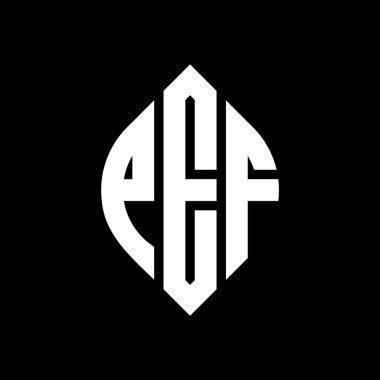 Çember ve elips şekilli PEF daire harf logosu tasarımı. Tipografik tarzda PEF elips harfleri. Üç baş harf daire şeklinde bir logo oluşturuyor. PEF Çember Amblemi Soyut Monogram Harf İşaretleyici Vektörü.