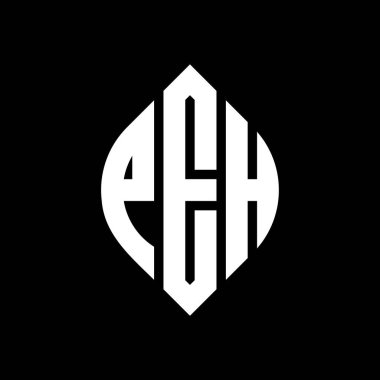 Çember ve elips şekilli PEH daire harf logosu tasarımı. Tipografik şekilli PEH elips harfleri. Üç baş harf daire şeklinde bir logo oluşturuyor. PEH Çemberi Amblemi Soyut Monogram Harf İşaretleme Vektörü.