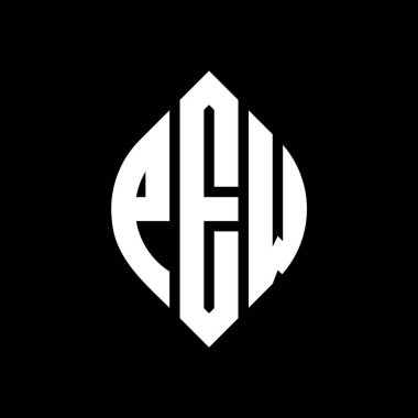 Çember ve elips şekilli PEW daire harf logosu tasarımı. Tipografik tarzda PEW elips harfleri. Üç baş harf daire şeklinde bir logo oluşturuyor. PEW Çember Amblemi Soyut Monogram Harf İşaretleme Vektörü.