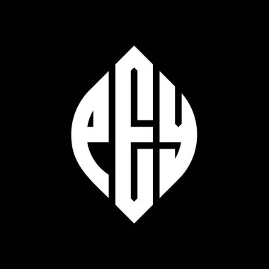 Çember ve elips şekilli PEY daire harf logosu tasarımı. Tipografik şekilli PEY elips harfleri. Üç baş harf daire şeklinde bir logo oluşturuyor. PEY Çemberi Amblemi Soyut Monogram Harf İşaretleme Vektörü.