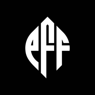 Çember ve elips şekilli PFF daire harf logosu tasarımı. Tipografik tarzda PFF elips harfleri. Üç baş harf daire şeklinde bir logo oluşturuyor. PFF Çember Amblemi Soyut Monogram Harf İşaretleyici Vektörü.