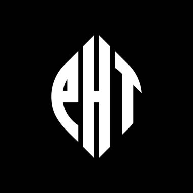 Çember ve elips şekilli PHT daire harf logosu tasarımı. Tipografik biçimli PHT elips harfleri. Üç baş harf daire şeklinde bir logo oluşturuyor. PHT Çember Amblemi Soyut Monogram Harf İşaretleyici Vektörü.