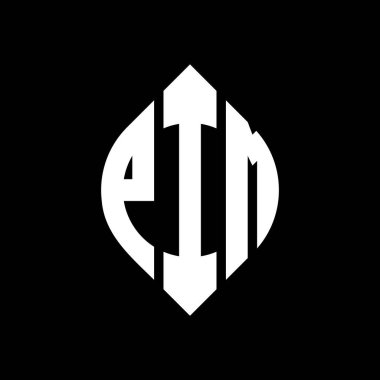 Çember ve elips şekilli PIM daire harf logosu tasarımı. Tipografik biçimli PIM elips harfleri. Üç baş harf daire şeklinde bir logo oluşturuyor. PIM Çemberi Amblemi Soyut Monogram Harf İşaretleyici Vektörü.