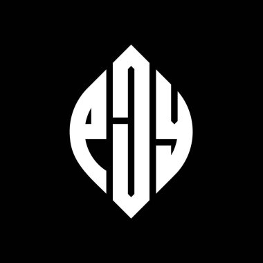 Çember ve elips şekilli PJY daire harf logosu tasarımı. Tipografik biçimli PJY elips harfleri. Üç baş harf daire şeklinde bir logo oluşturuyor. PJY Çember Amblemi Soyut Monogram Harf İşaretleyici Vektörü.
