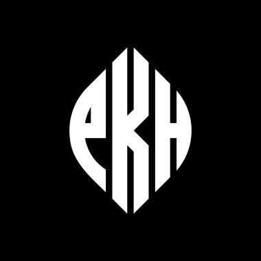 Çember ve elips şekilli PKH daire harf logosu tasarımı. Tipografik biçimli PKH elips harfleri. Üç baş harf daire şeklinde bir logo oluşturuyor. PKH Çember Amblemi Soyut Monogram Harf İşaretleyici Vektörü.