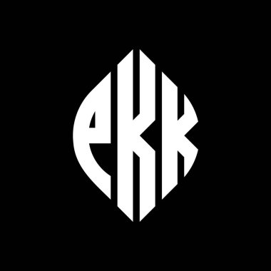 Çember şeklinde ve elips şeklinde PKK daire şeklinde logo tasarımı. Baskı biçiminde PKK elips mektupları. Üç baş harf daire şeklinde bir logo oluşturuyor. PKK Çemberi Soyut Monogram Harf İşaretleme Vektörü.