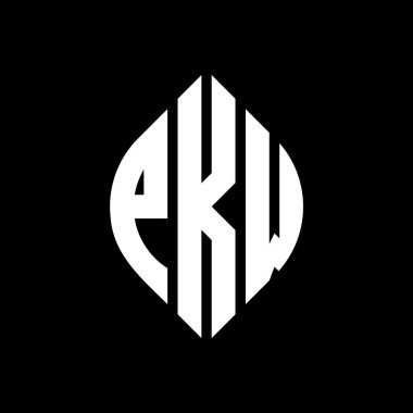 Çember ve elips şekilli PKW daire harf logosu tasarımı. Tipografik biçimli PKW elips harfleri. Üç baş harf daire şeklinde bir logo oluşturuyor. PKW Çember Amblemi Soyut Monogram Harf İşaretleyici Vektörü.
